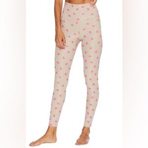 Beach Riot Ayla Heart Print Ribbed Leggings In Famous Taupe Heart